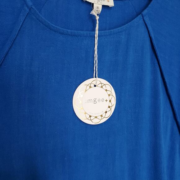 Umgee High Low Short Sleeve Linen Blend Dress Frayed Hem Details Blue XL - Picture 4 of 11
